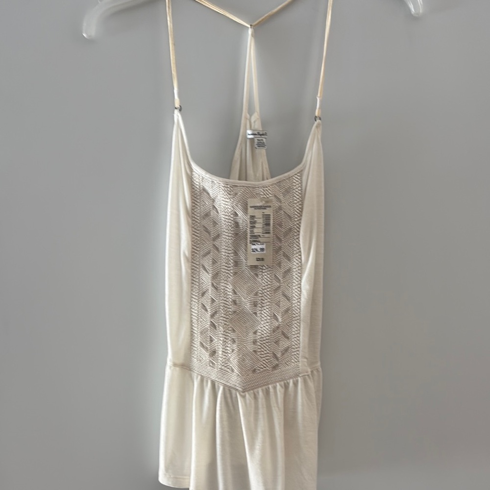 Cream Sleeveless Top with Lace Detail